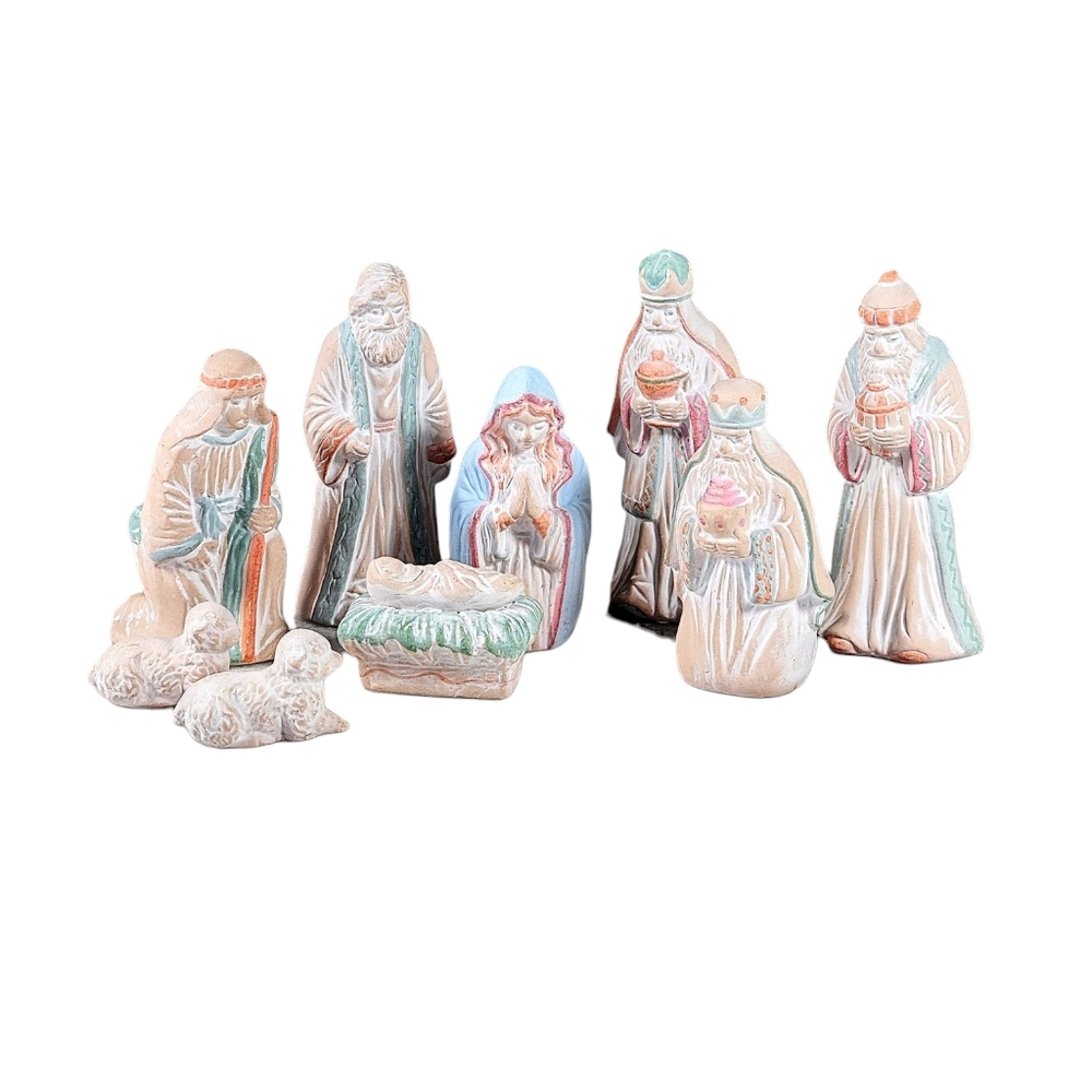 Vintage Midwest Imports Terracotta Christmas Nativity Scene Set 9 Piece